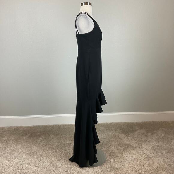 XSCAPE Women's Formal Dress Size 6 Black Crepe Ruffled High Low Evening Gown - Picture 3 of 13